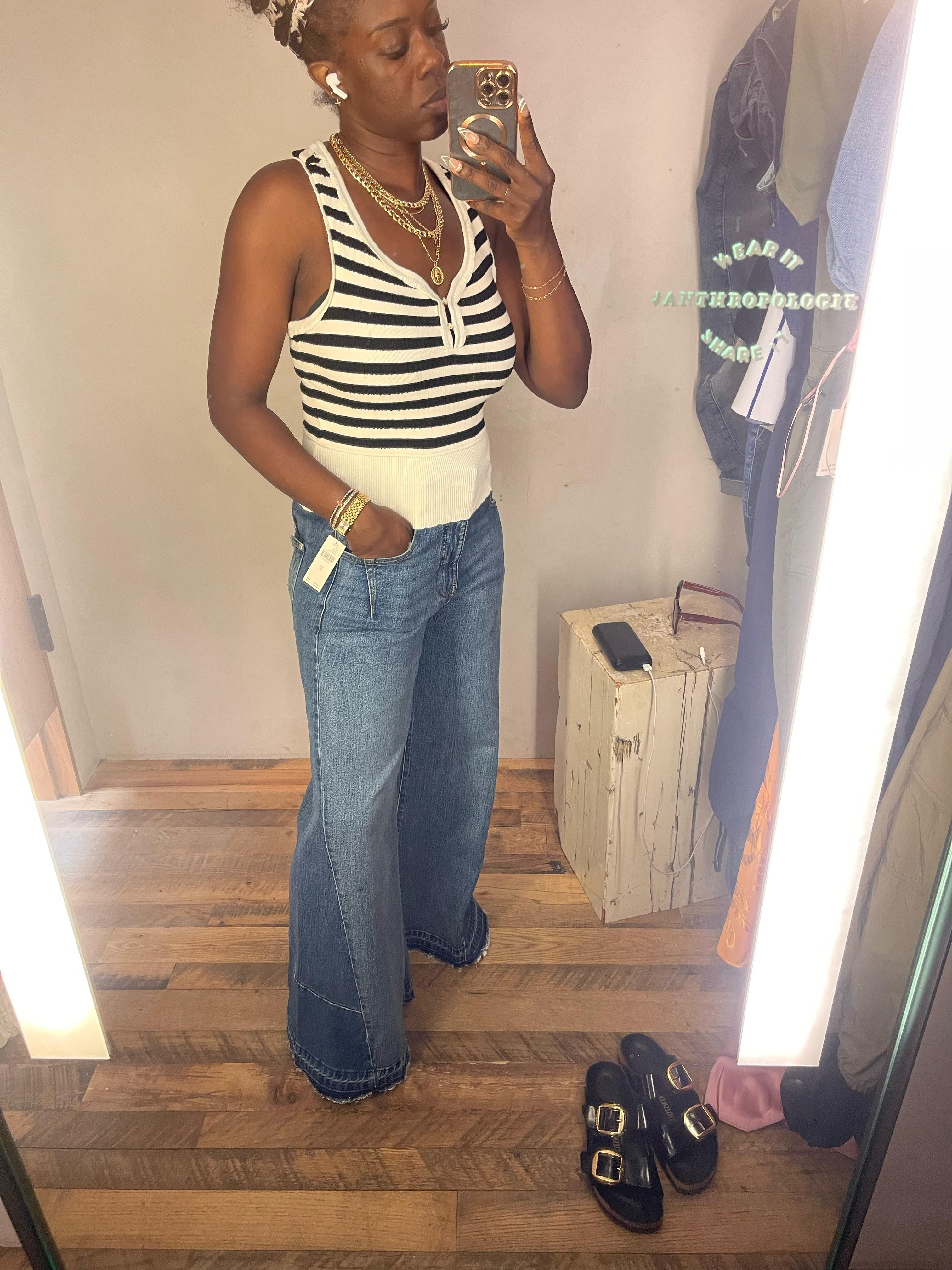 This striped tank and wide-leg denim from Anthropologie is giving effortless and elevated. Perfect for spring strolls and iced coffee runs. 

 #LTKGiftGuide #LTKFindsUnder100 #LTKStyleTip