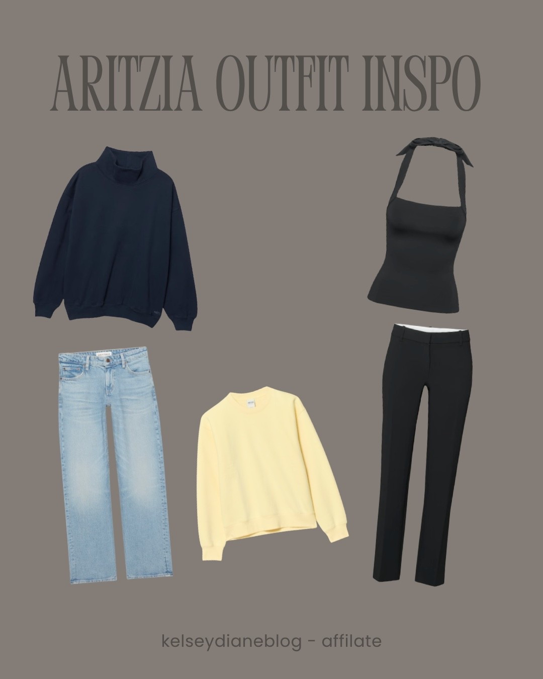 Aritzia outfit inspo | Comfy and Cute | Halter top with trousers | Mockneck with jeans | Butter yellow crewneck | #Aritzia #Fall #Halterneck #Trousers #Jeans #Mockneck #Trendy

#LTKcanada #LTKfall #LTKjeans
