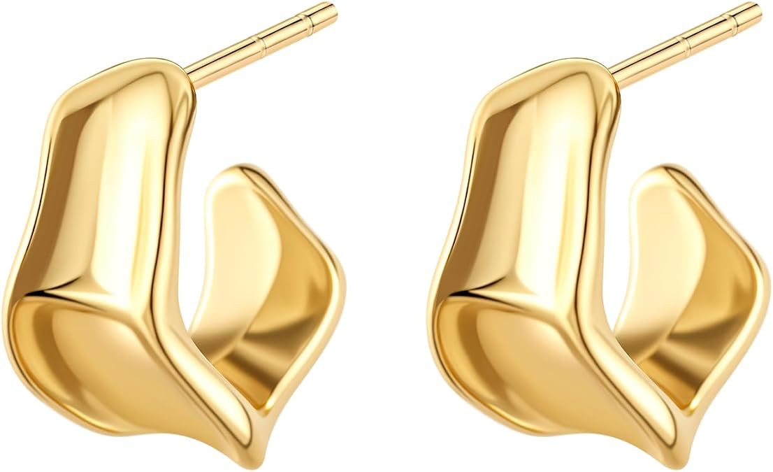 Chunky Gold Hoop Earrings for Women, 14K Gold/Silver Plated Statement Geometric Drop Dangle Earri... | Amazon (US)
