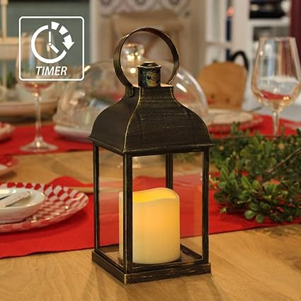 WRalwaysLX Decorative Lanterns with Timer Candle Light Flameless Candles 9" H Indoor/Outdoor Lant... | Amazon (US)