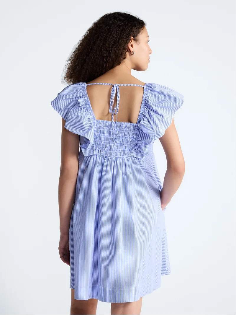 Free Assembly Women's and Women's Plus Square Neck Flutter Sleeve Mini Dress, XS-4X | Walmart (US)