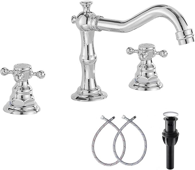 GGStudy Two Handles Three Holes Faucet 8-16 inch Widespread Bathroom Sink Faucet Chrome Basin Mix... | Amazon (US)