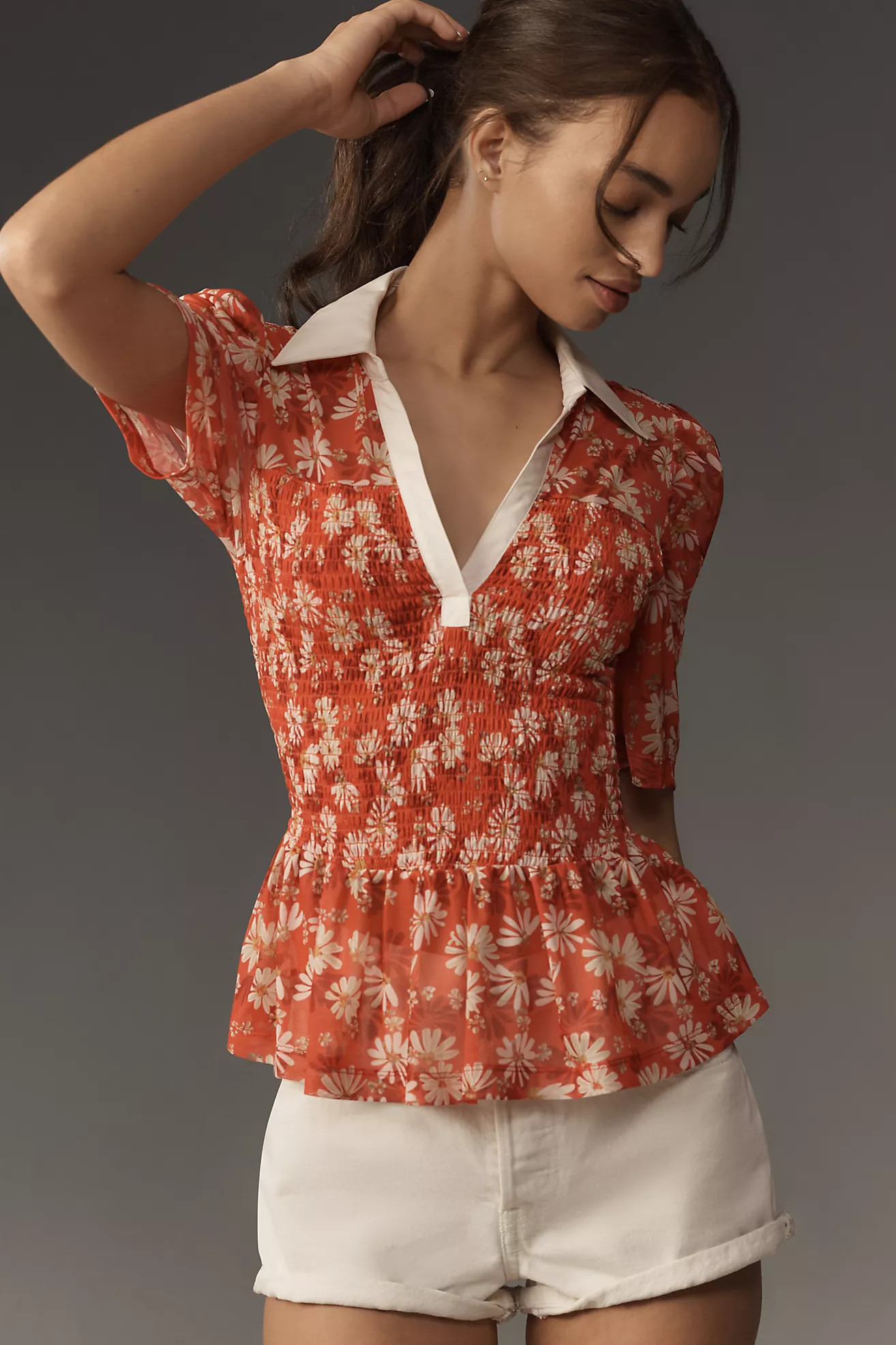 Maeve Short-Sleeve Smocked Polo Top | Anthropologie (US)