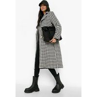Womens Dogtooth Longline Coat - Black - 10, Black | Boohoo.com (UK & IE)
