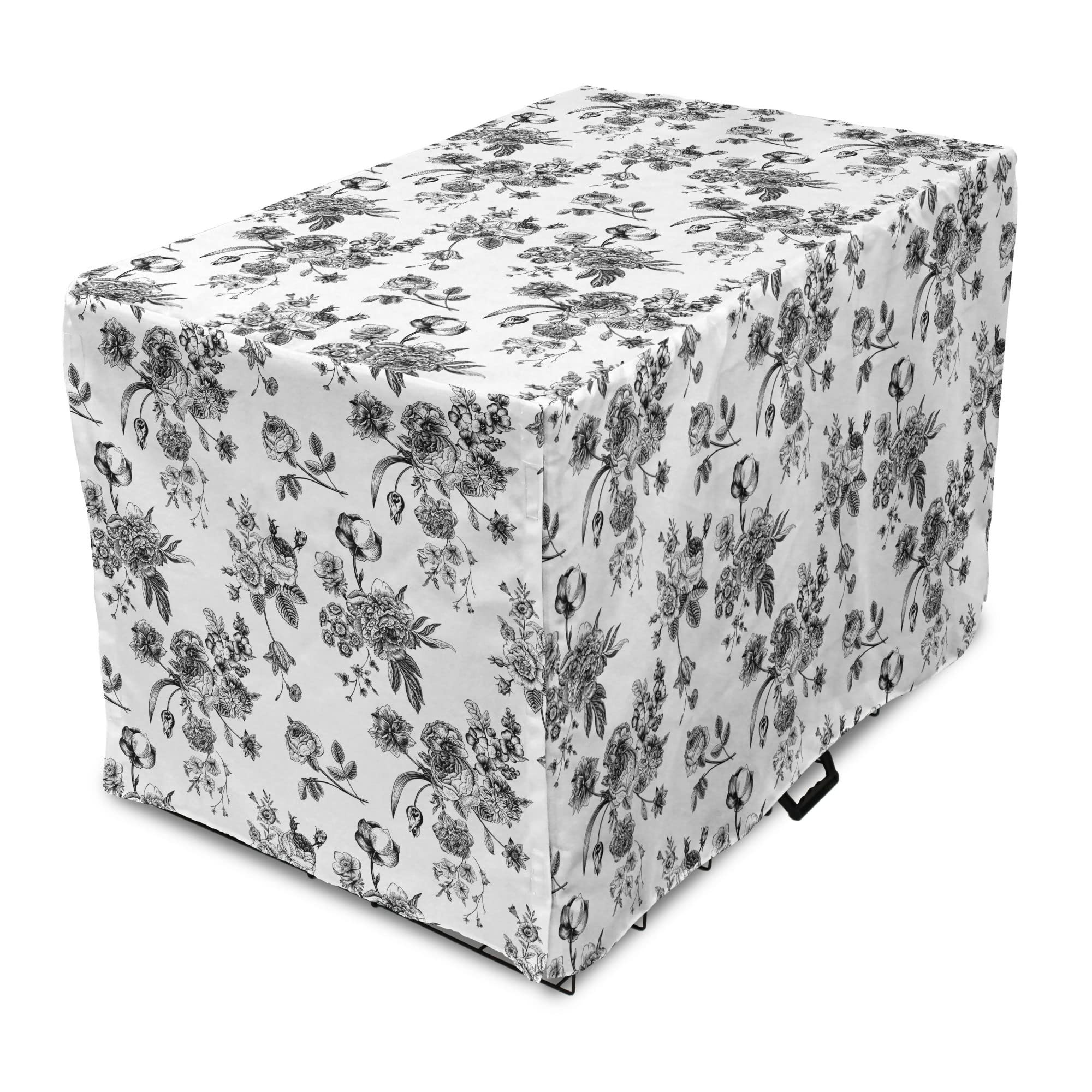 Ambesonne Black and White Dog Crate Cover, Vintage Floral Pattern Victorian Classic Royal Inspire... | Amazon (US)