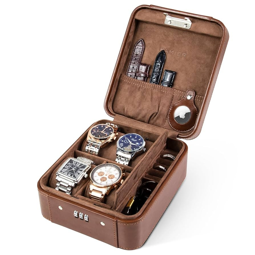 KAMIER Watch Case with Combination Lock - 4 Watch Storage and Jewelry Organizer - Watch Travel Ca... | Amazon (US)