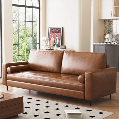 80.31" Genuine Leather Couch - Unparalleled Luxury Mid-century Leather Couch – The Embodiment Of Cozy Lounging And Contemporary Design | Wayfair North America