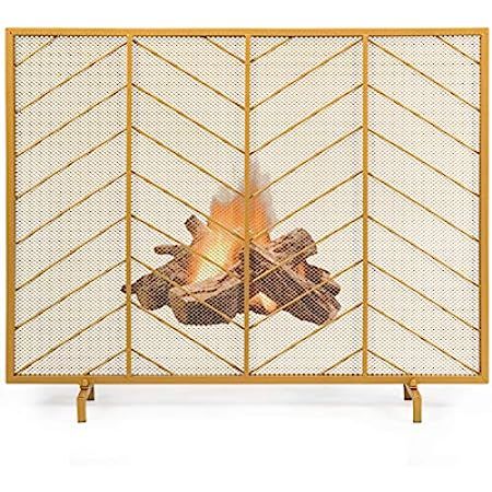Best Choice Products 38x31in Single Panel Handcrafted Wrought Iron Mesh Chevron Fireplace Screen, Fi | Amazon (US)