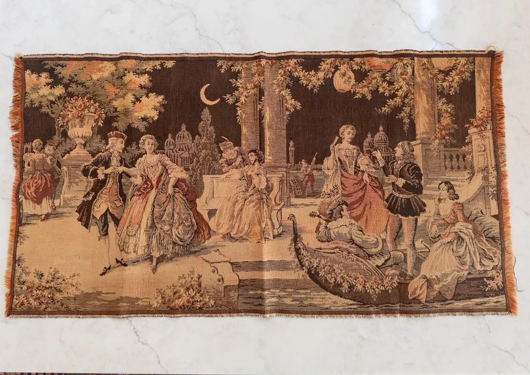 Vintage Belgium Tapestry of Moonlit Scene of the Grand Canal | Etsy (US)