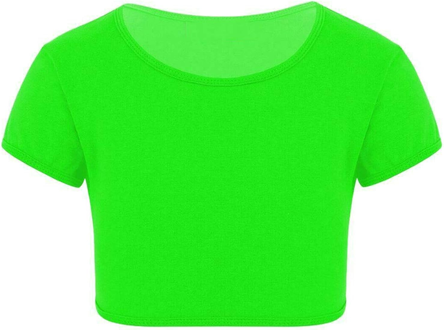 Loxdonz Girls Basic Dance Crop Top Kids Plain Short Sleeve Crop T-Shirt Tees Top | Amazon (US)
