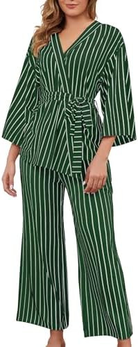VibeVista Striped Pajamas for Women Set Kimono Lounge Sets 2 Piece Long Sleeve Pajama Tops and Pa... | Amazon (US)
