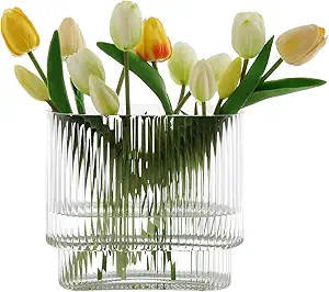 Oval Ribbed Vase Glass Fluted Vase Clear for Flower Home Centerpieces Decor | Amazon (US)