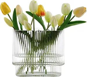 Oval Ribbed Vase Glass Fluted Vase Clear for Flower Home Centerpieces Decor | Amazon (US)