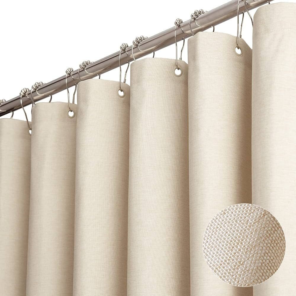 BTTN Extra Long Fabric Shower Curtain, 84 Inch Linen Textured Heavy Duty Cloth Shower Curtain Set... | Amazon (US)