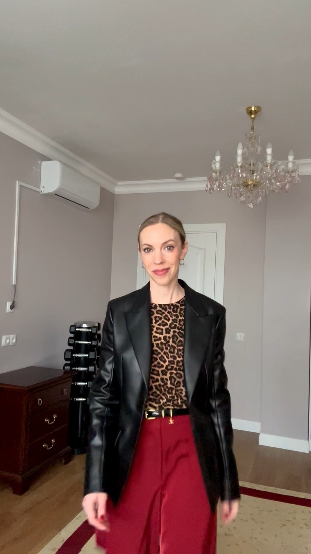 Work wear look, GRWM, style over 40, office look, Zara leopard print too, faux leather blazer, red pants 

#LTKOver40 #LTKgrwm #LTKWorkwear