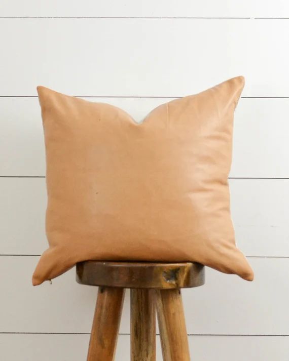 Camel Leather Pillow Cover, Leather & Linen Decorative Pillow, Tan Leather Pillow | Etsy (US)