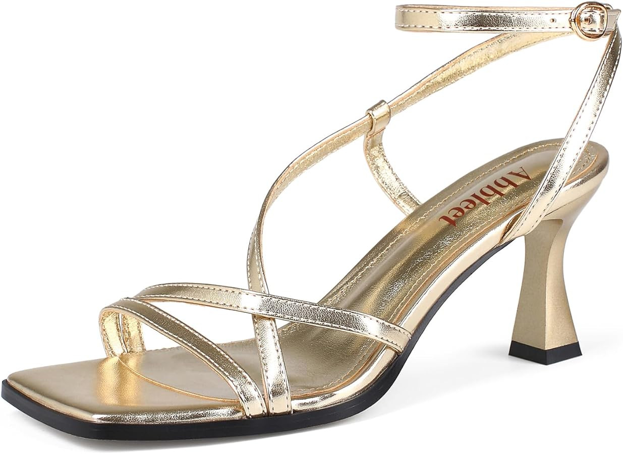 Kitten Heels for Women - Square Open Toe Strappy Heeled Sandals with Ankle Strap - Wedding Dress ... | Amazon (US)