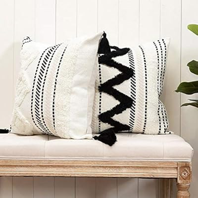 blue page Morocco Tufted Boho Decorative Throw Pillow Covers 18X18 - Set of 2 Comfy Pillow Cases ... | Amazon (US)