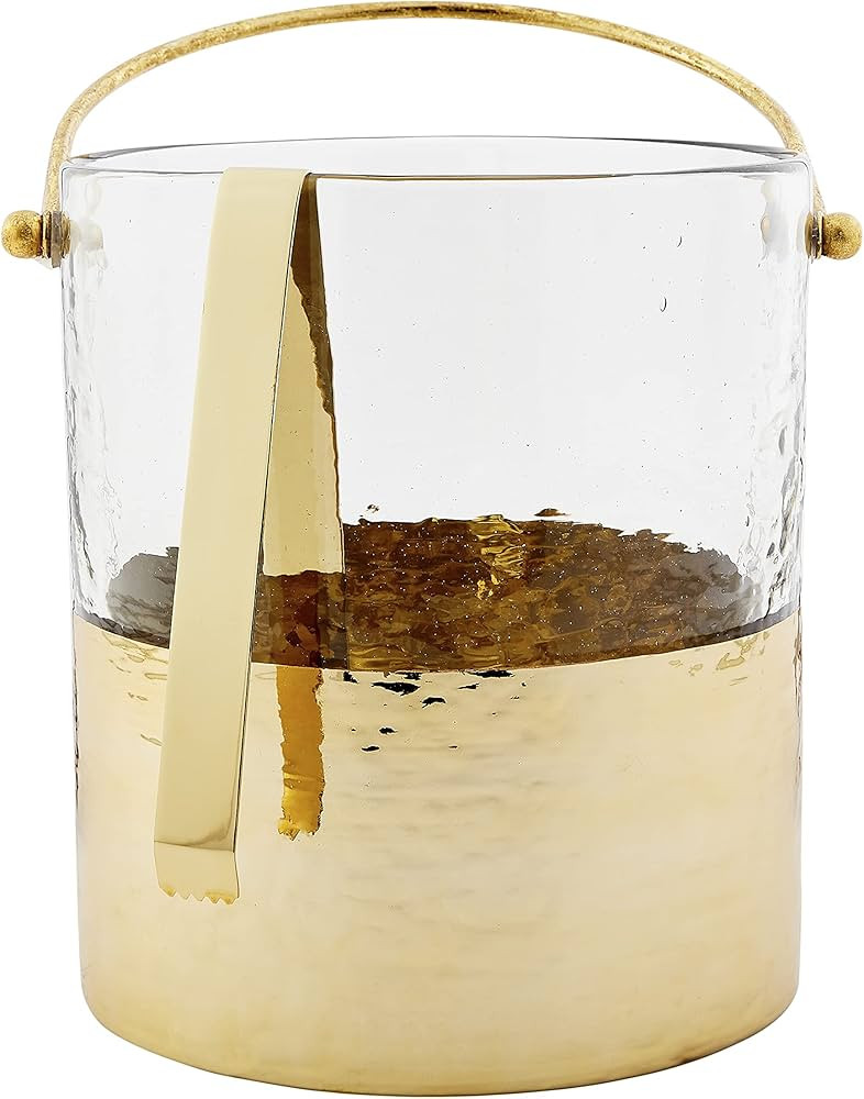 Mud Pie 8 x 7 dia 6 1/2" Ice Bucket and Tongs Set, Gold and Clear | Amazon (US)