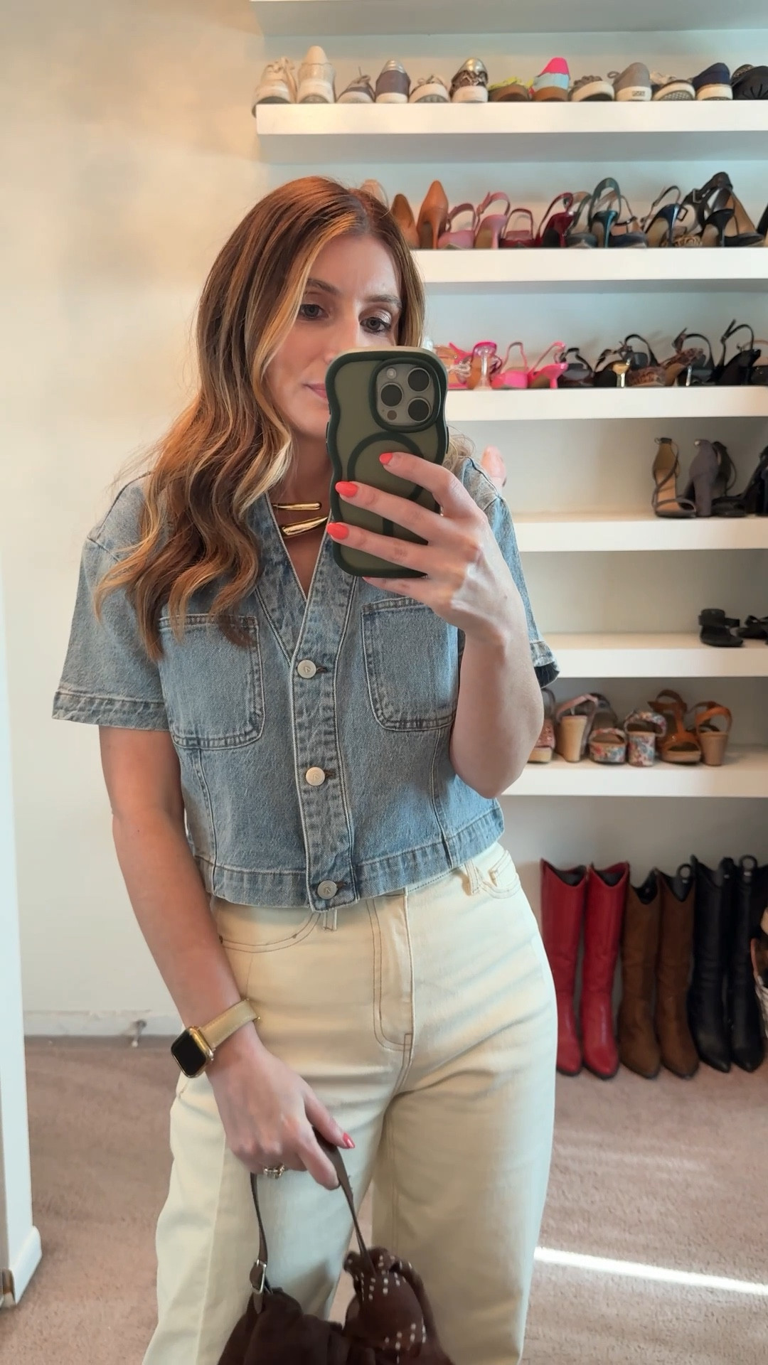 Casual spring date night outfit 
Cropped denim top (size small)
Off white barrel leg jeans (size 2)
Brown kitten heels
Brown polka dot scarf 

Easy spring outfit, petite outfit, summer outfit, casual outfit, date night outfit, scarf styling gold jewelry 

#LTKootd #LTKOver40 #LTKSeasonal