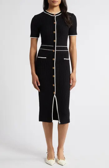ZOE AND CLAIRE Tipped Button Front Midi Sweater Dress | Nordstrom | Nordstrom