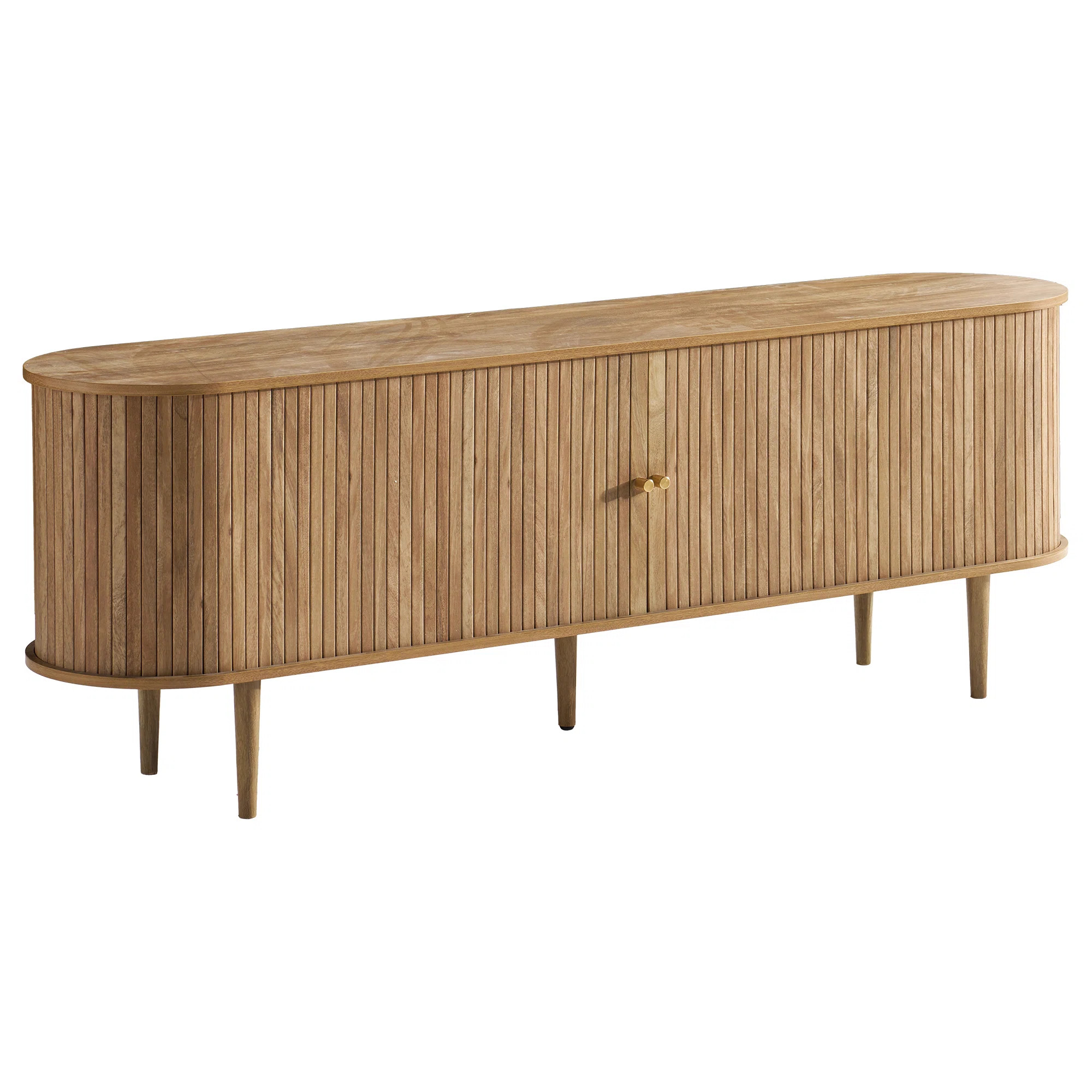 Baheerah 70" TV Stand with Solid Wood Legs with Tambour Door for 80-inch TV | Wayfair North America