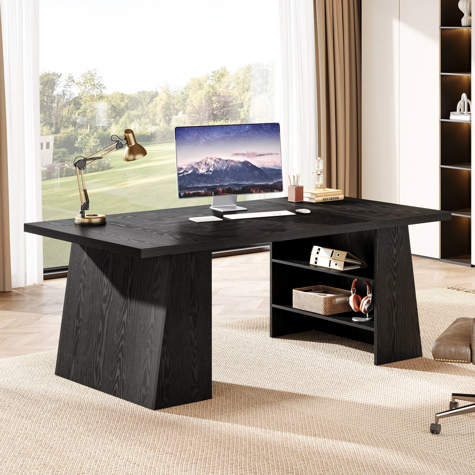 63" Long Black Executive Desk with Hidden Storage for Home Office | Wayfair North America