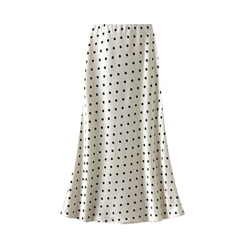 CORIRESHA Women's Elegant Polka Dot Skirt Elasticized Waistband Flowy Maxi Satin Skirt Apricot | Amazon (CA)