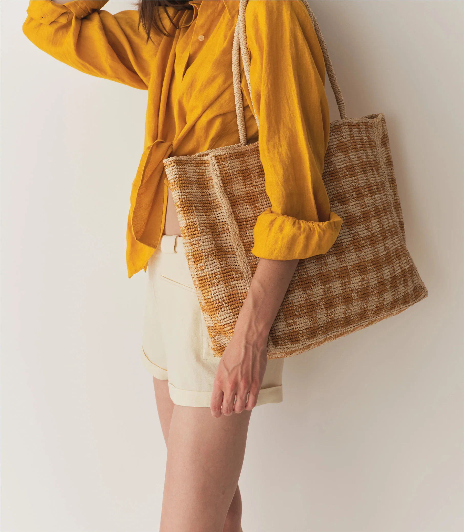 Grande Mathilde Bag - Mustard Gingham Raffia | DÔEN | DOEN