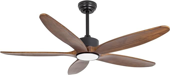 Wozzio 5 Wood Blades Ceiling Fan with Light and Remote,Quiet Reversible DC Motor,6 Wind Speed,LED... | Amazon (US)
