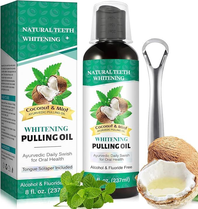 Oil Pulling 8 Fl.Oz, Coconut & Mint Pulling Oil Mouthwash for Fresh Breath & Clean Mouth, Alcohol... | Amazon (US)