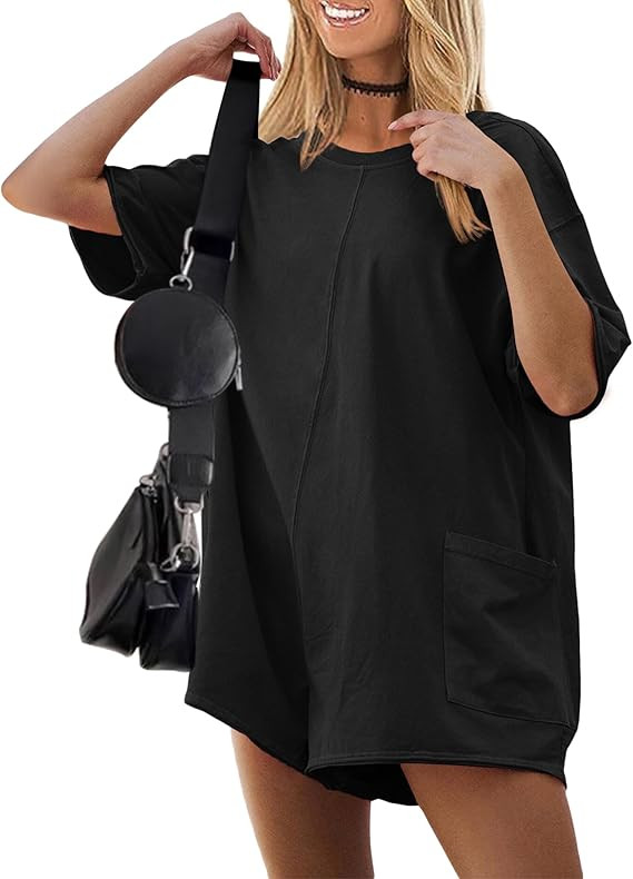 Ekouaer Summer Rompers for Women Short Sleeve Oversized T-shirt Romper Reversible Baggy Jumpsuit ... | Amazon (US)