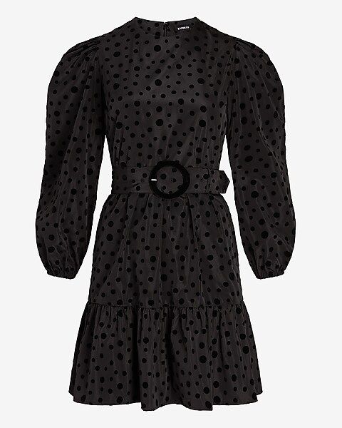 Belted Polka Dot Puff Sleeve Dress | Express