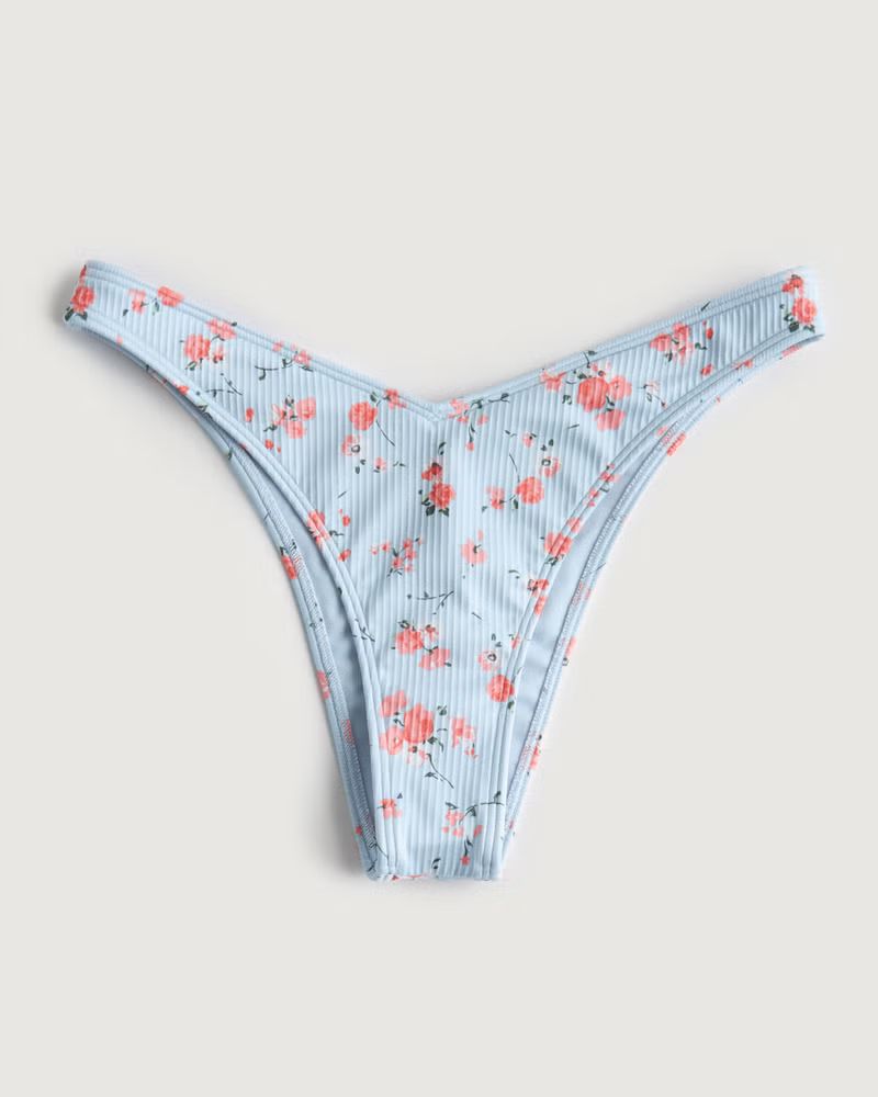 Ribbed V-Front High-Leg Cheekiest Bikini Bottom | Hollister (US)