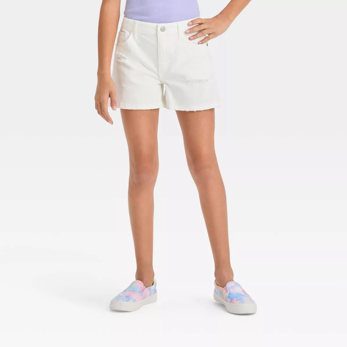 Girls' Destructed High-Rise Jean Shorts - art class™ | Target