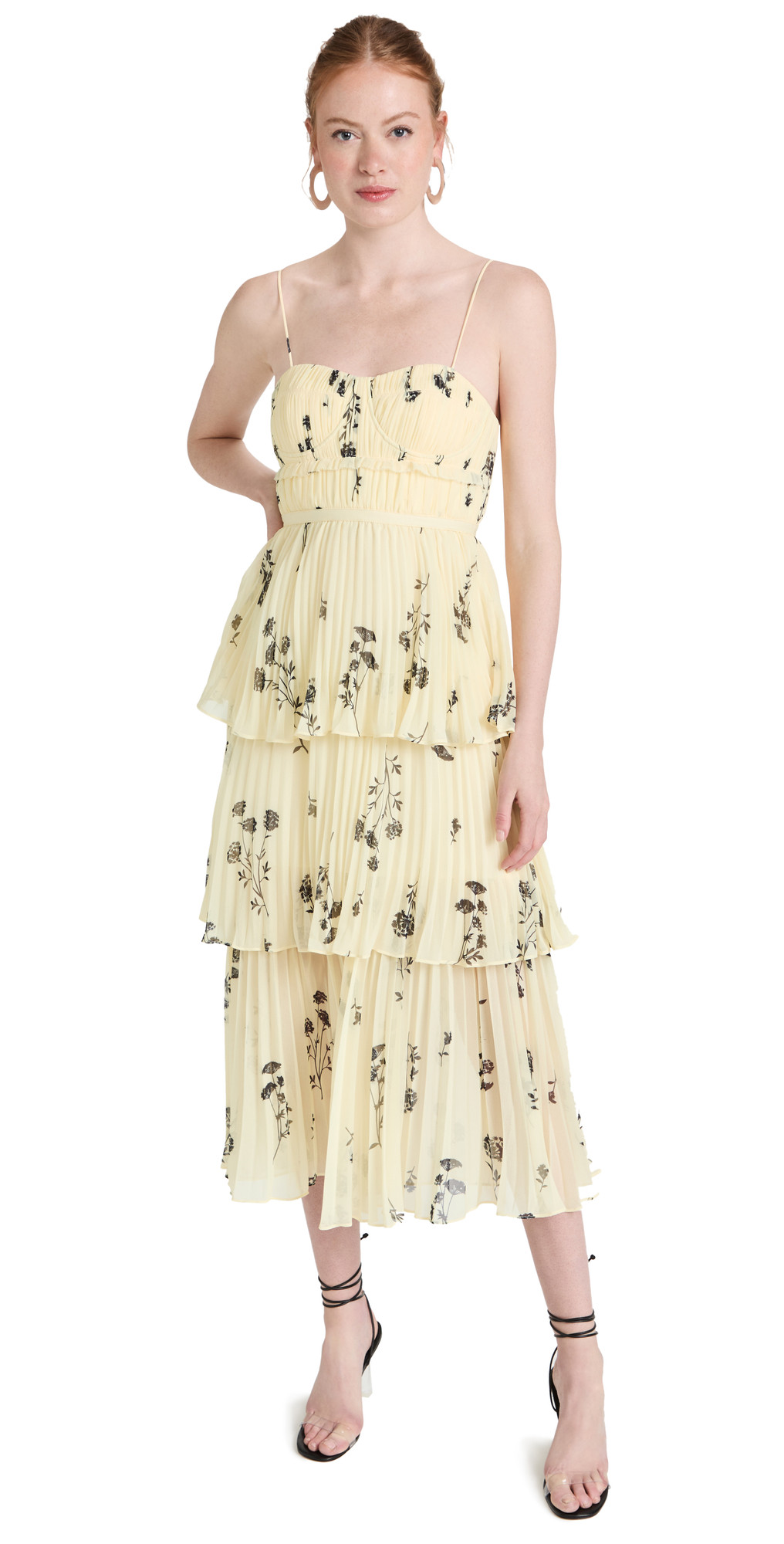 Yellow Floral Silhouette Midi Dress | Shopbop