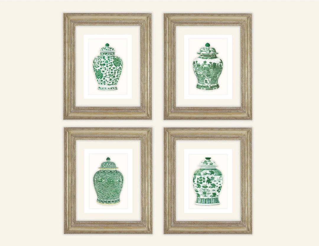 Set of 4 Green Ginger Jar Fine Art Prints on Archival Watercolor Paper | Etsy (US)