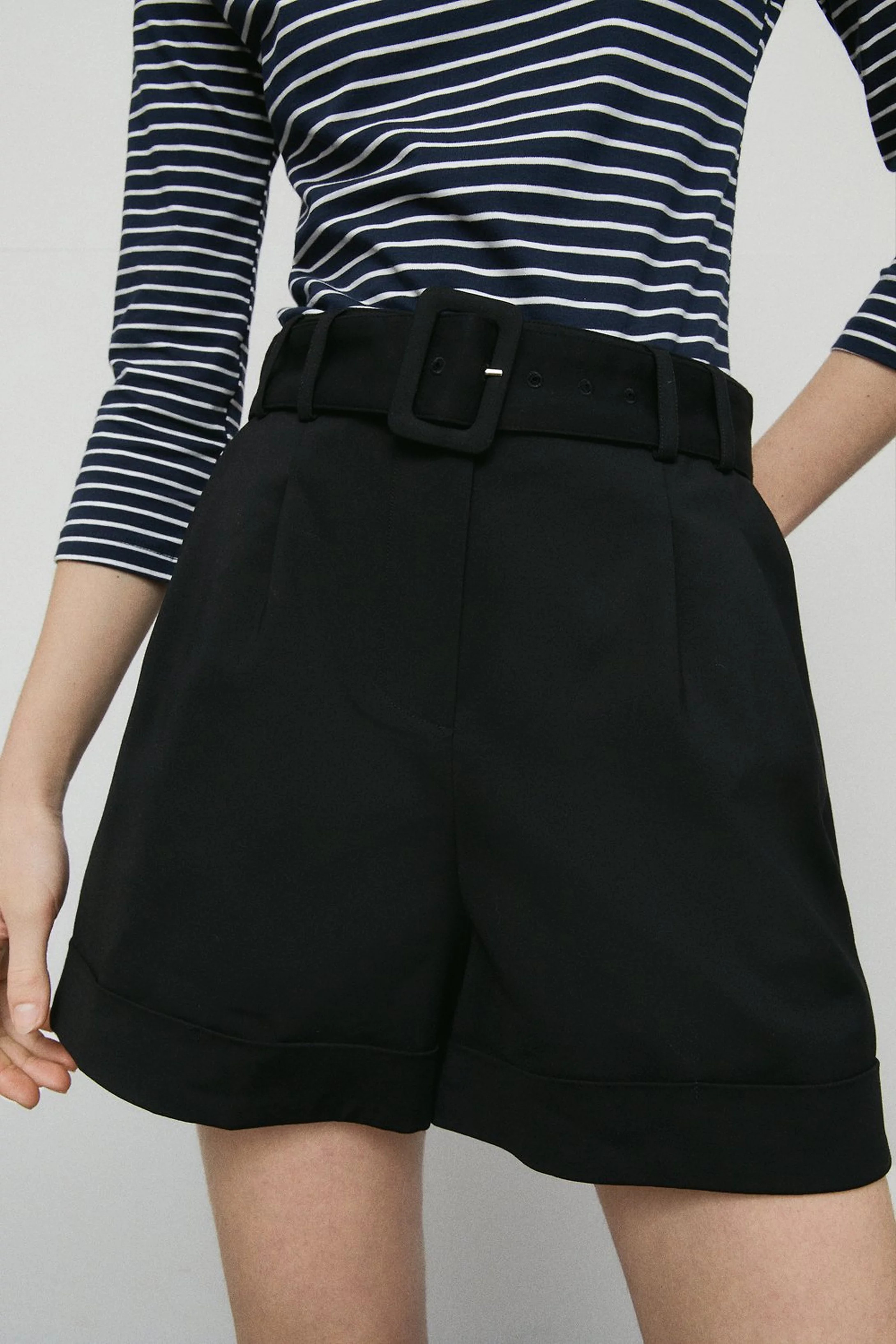 Compact Cotton Belted Shorts | Warehouse UK & IE