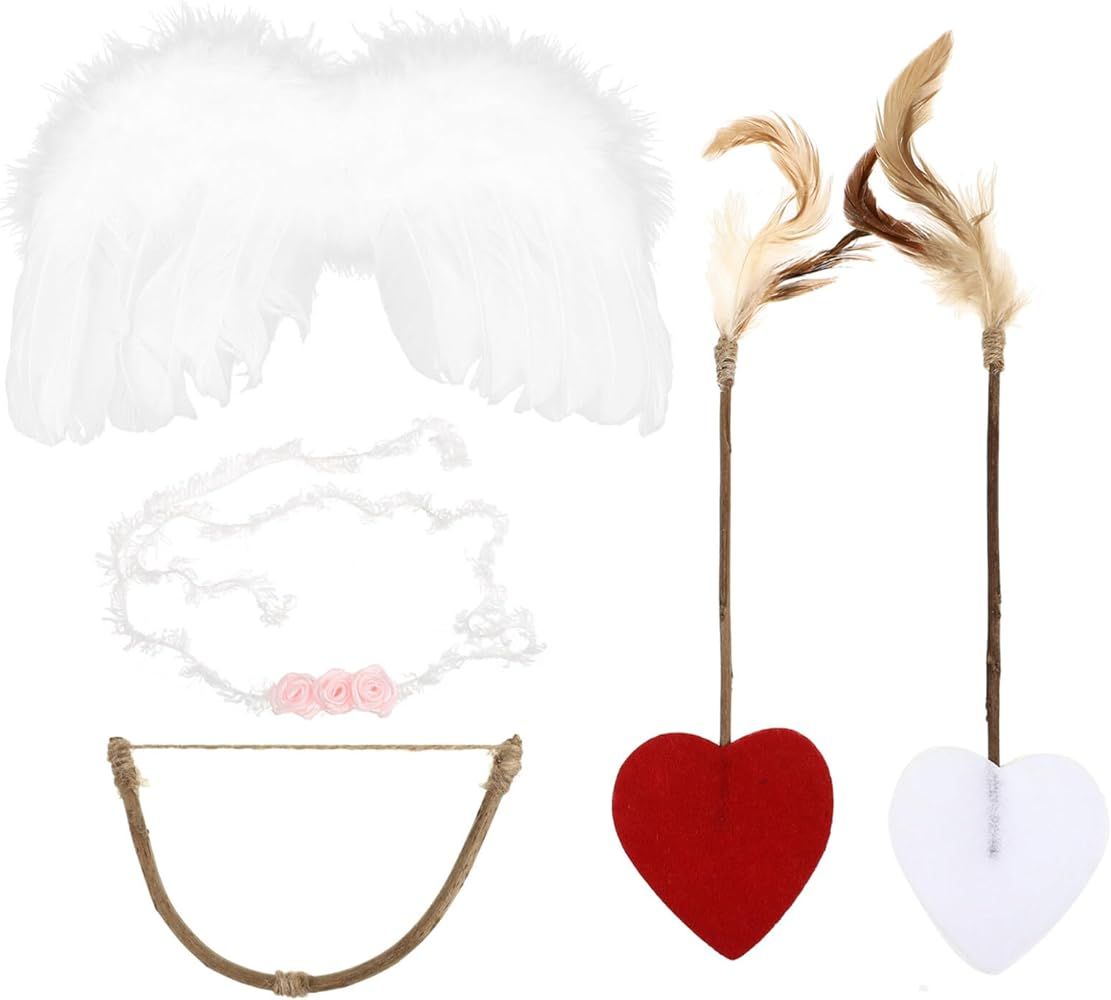PRETYZOOM Angel Cupid Costume Set Cupid Bow and Arrows Wings Halo Headwear Newborn Baby Costume S... | Amazon (US)