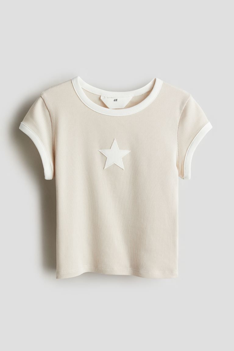 Ribbed T-shirt - Light beige/star - Kids | H&M US | H&M (US + CA)