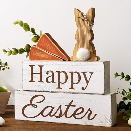 Treory Easter Decorations: 5PCs Happy Rustic Easter Wooden Bunny Carrot Table Signs, Cute Carrots Bunny Shaped Holiday Home Easter Decor, Farmhouse Easter Tiered Tray Décor for Easter Gifts | Amazon (US)