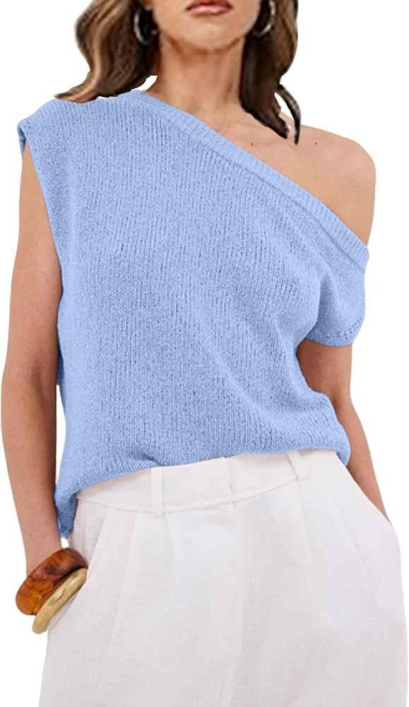 Women's Off The Shoulder Sweater Tops Summer Short Sleeve Knit Casual Shirt 2025 Trendy Going Out... | Amazon (US)