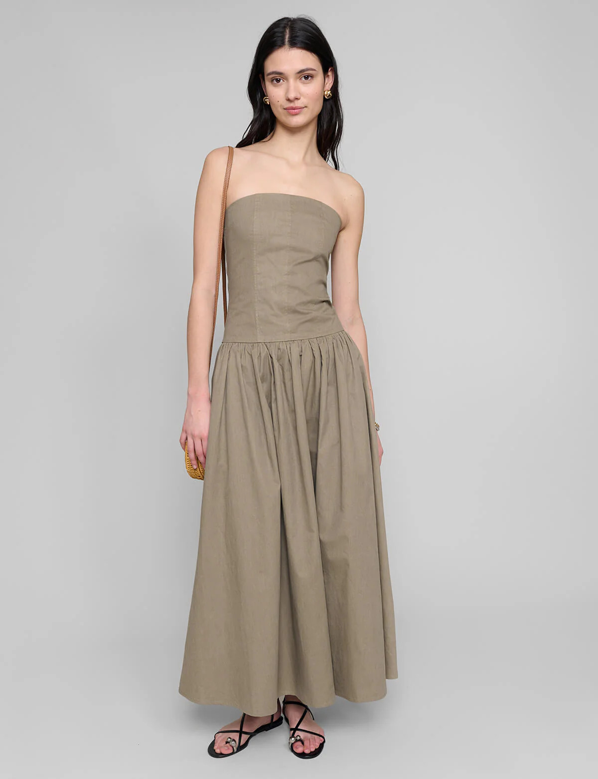Khaki Strapless Dress-BESTSELLER | Pixie Market
