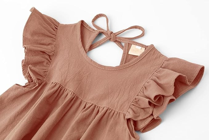 JNKLWPJS Toddler Linen Dress Baby Girls Ruffle Halter Sleeveless Casual Party Dresses | Amazon (US)