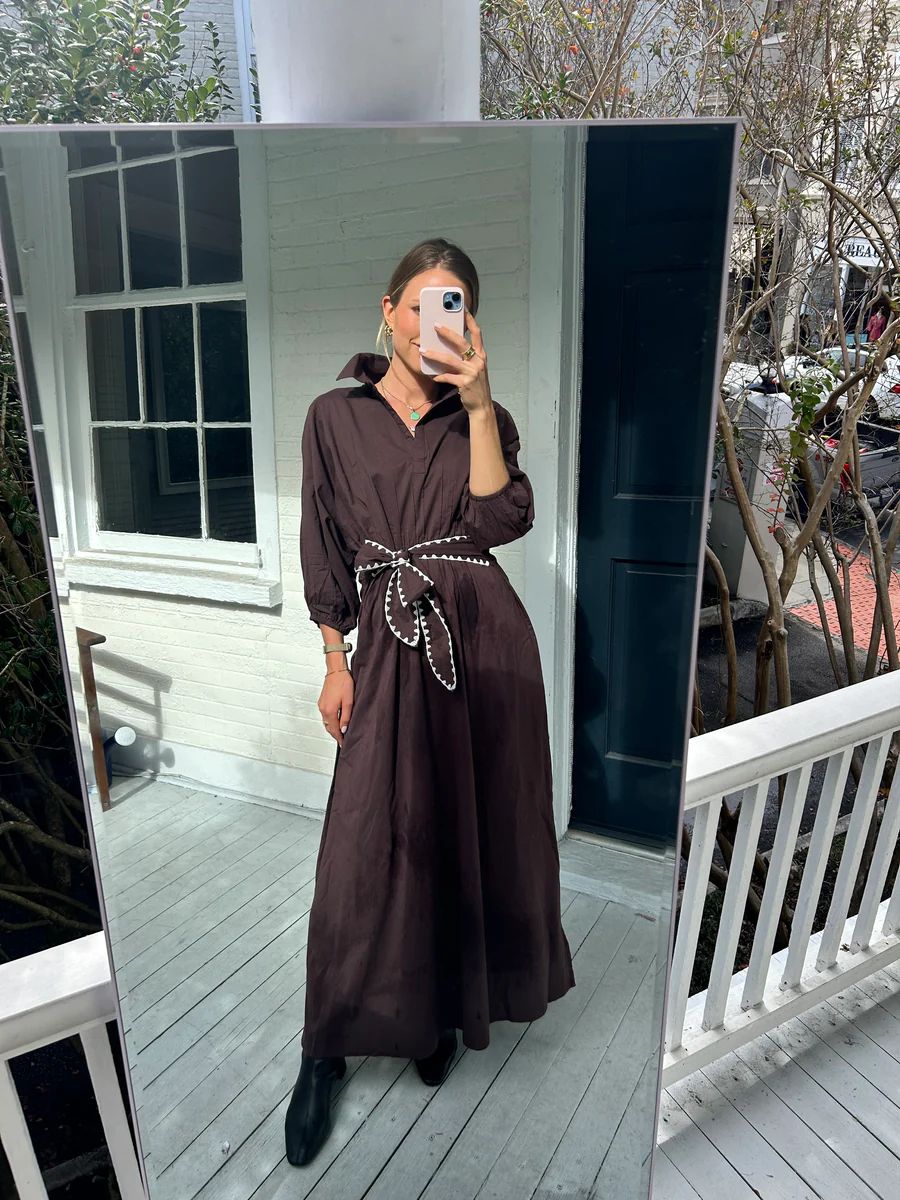 April Maxi Dress with Collar Brown | Madison Mathews