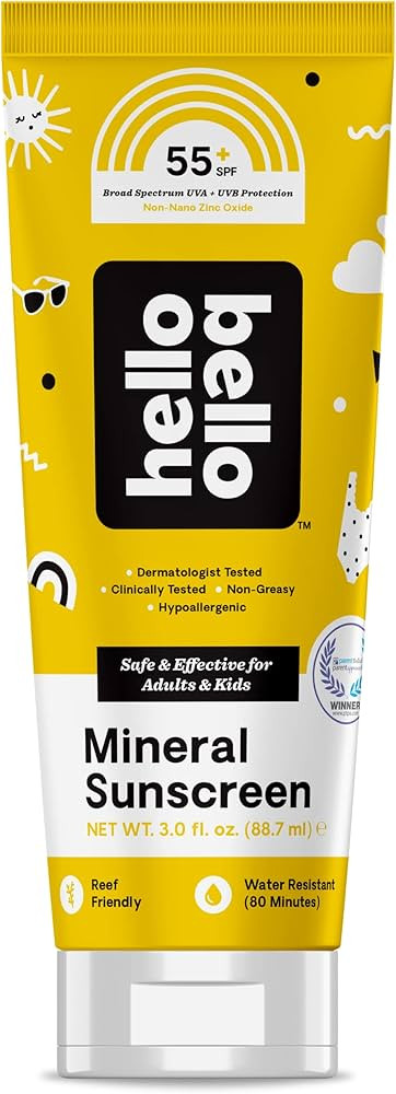 Hello Bello Sunscreen Mineral Lotion with Zinc Oxide - 55 SPF Broad Spectrum UVA/UVB Protection -... | Amazon (US)