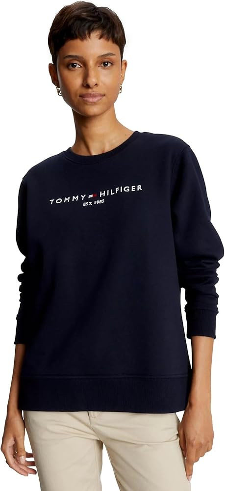 TOMMY HILFIGER Women's Crew Neck Sweatshirt Collection 2024, Medium, Black | Amazon (US)