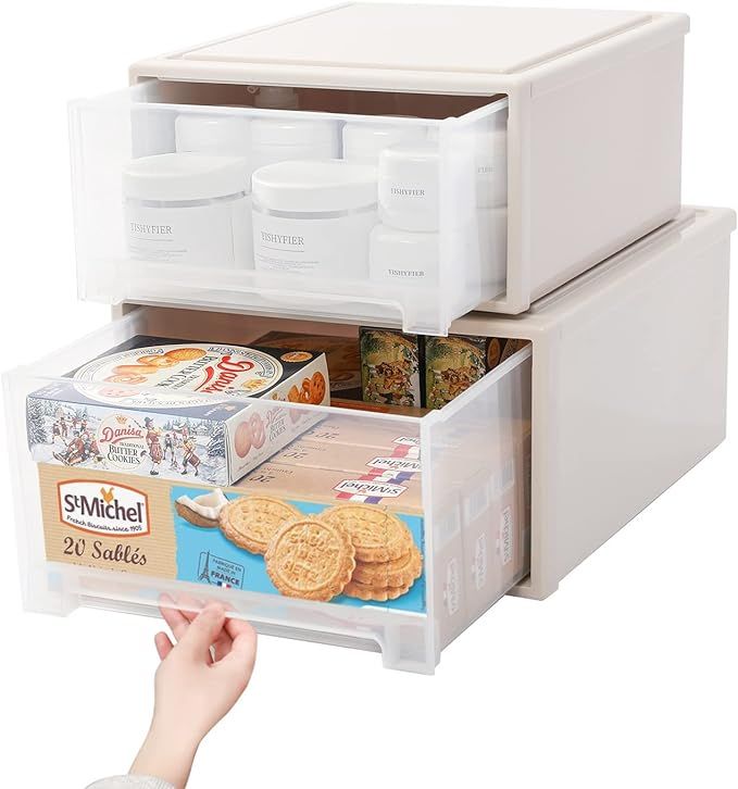 Stackable Plastic Storage Drawer Organizer with Clear Doors for Pantry,Bedroom,Closet,Desk,Home a... | Amazon (US)