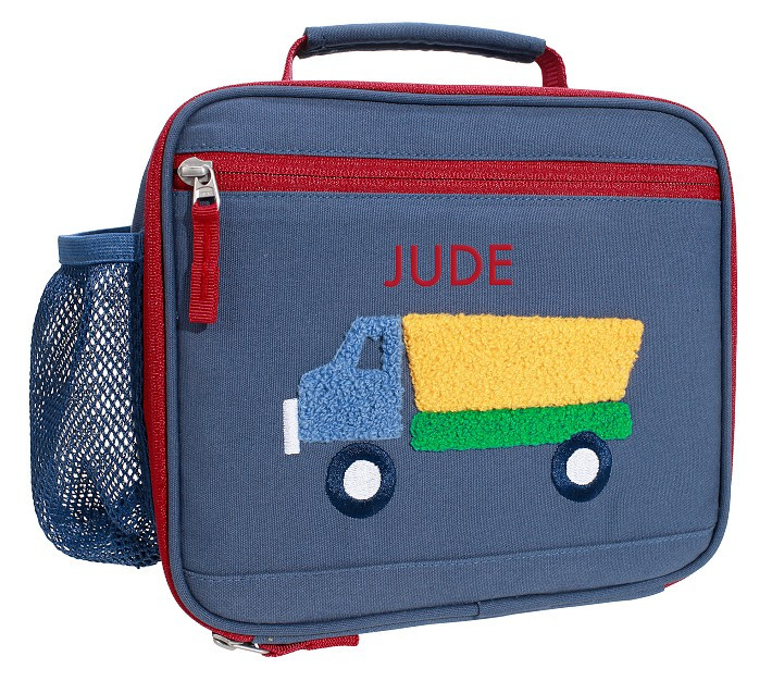 Mackenzie Blue Trucks Chenille Lunch Boxes | Pottery Barn Kids