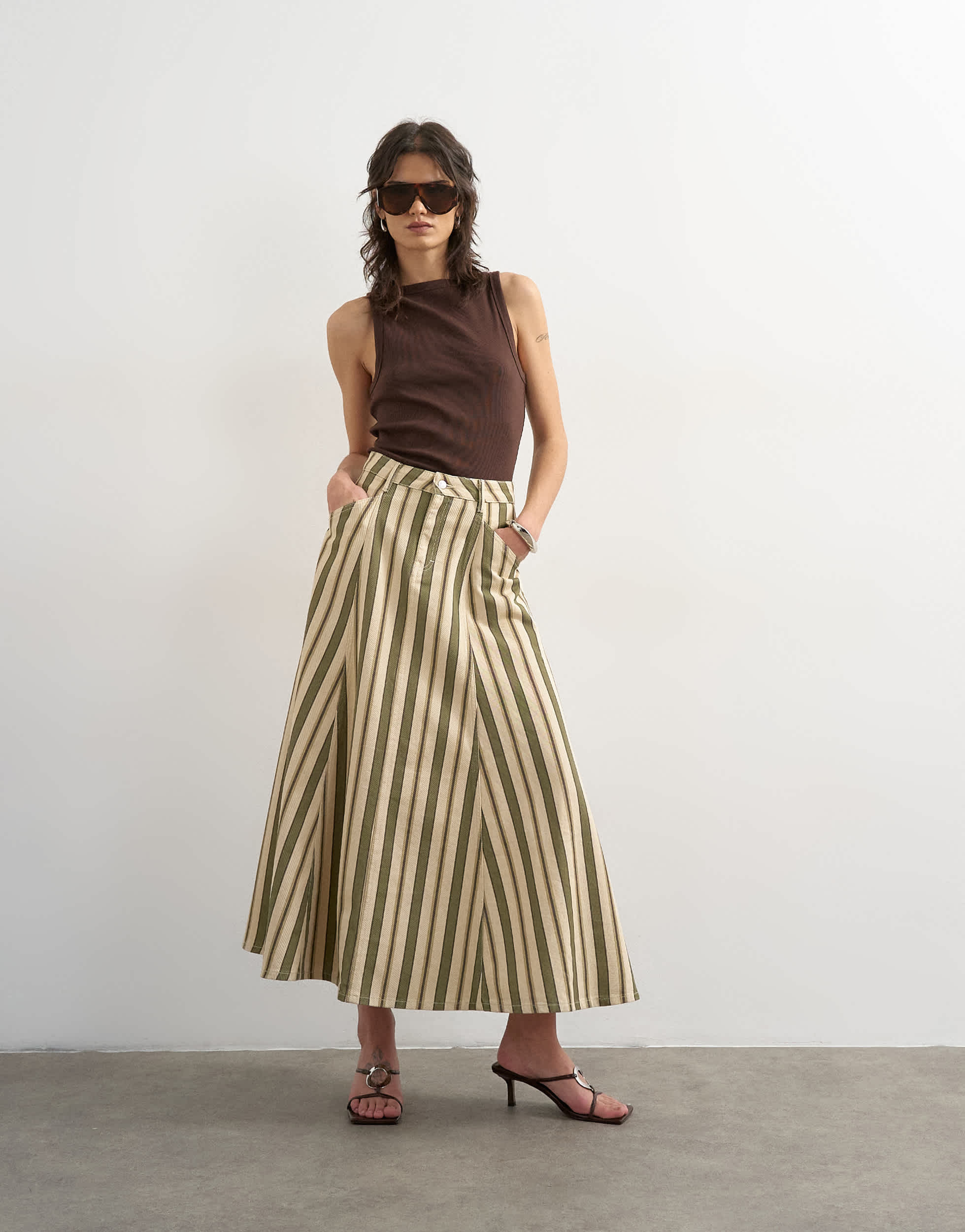 Topshop Maxirock aus gestreiftem Denim mit Kreisnaht | Topshop